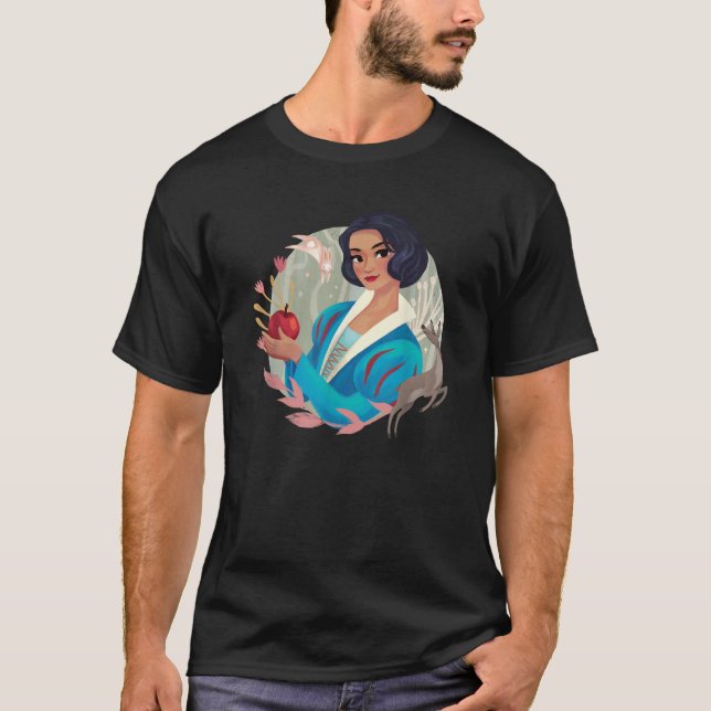 Disney Snow White Posing With Apple Among Fauna Po T-Shirt (Front)