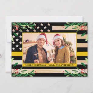 Dispatcher 911 Christmas Custom Photo Gold Flag Holiday Card