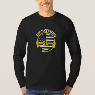 Dispatcher 911 Operator Usa Headset Flag Thin Yell T-Shirt