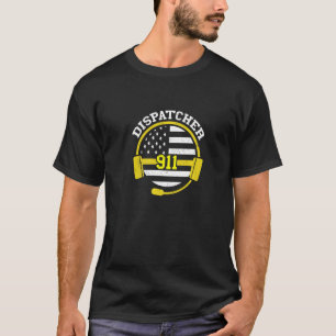 Dispatcher 911 Operator Usa Headset Flag Thin Yell T-Shirt