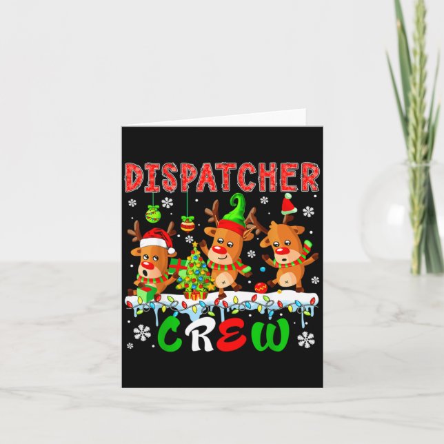 Dispatcher Crew Three Cute Santa Elf Reindeers Xma Card (Front)