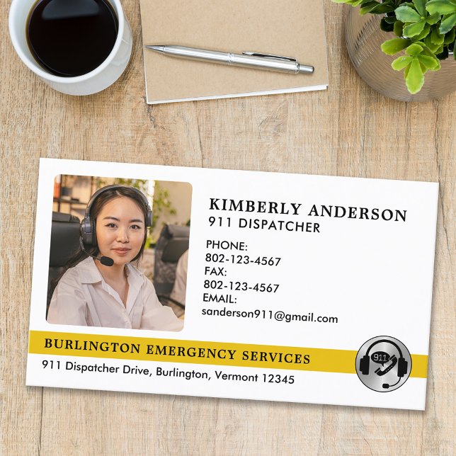 Dispatcher Custom Emergency Police Fire Photo Logo Business Card (Creator Uploaded)