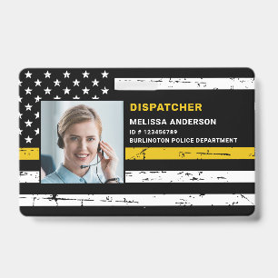 Dispatcher Custom Photo Bar Code Thin Gold Line Ba ID Badge