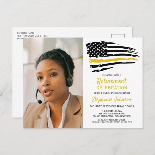 Dispatcher Custom Photo Thin Gold Line Retirement Postcard (Front/Back)