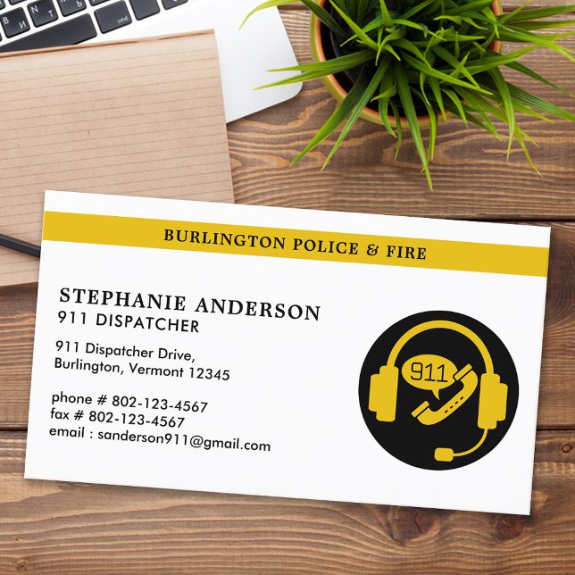 Dispatcher Custom Thin Gold Line 911 Emergency Business Card (Creator Uploaded)