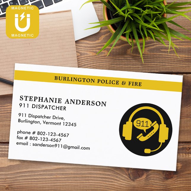 Dispatcher Custom Thin Gold Line 911 Emergency Magnetic Business Card (Creator Uploaded)