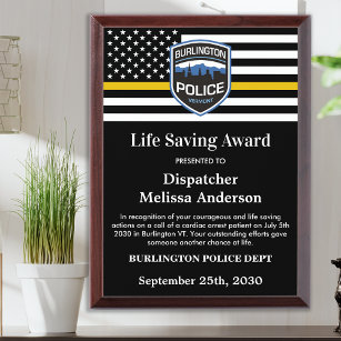 Dispatcher Life Saving Department Custom Logo Award Plaque