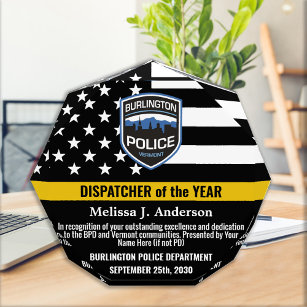 Dispatcher Of The Year Logo 911 Thin Gold Line Acrylic Award