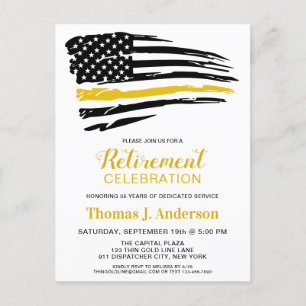 Dispatcher Thin Gold Line Personalised Retirement  Invitation Postcard