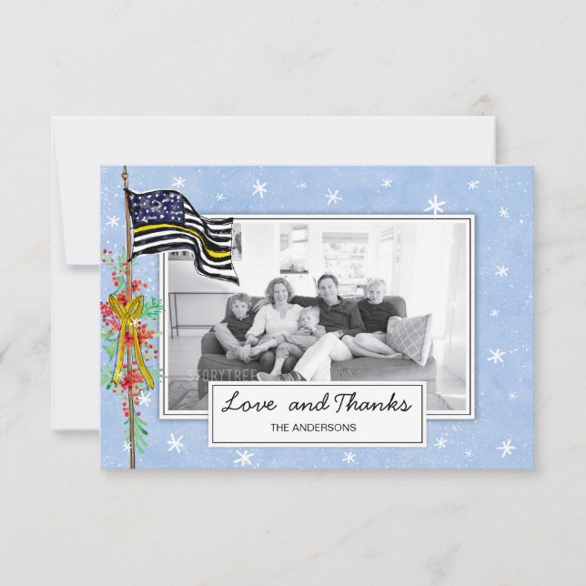 Dispatcher Thin Yellow Line Flag Family Photo Thank You Card (Front)