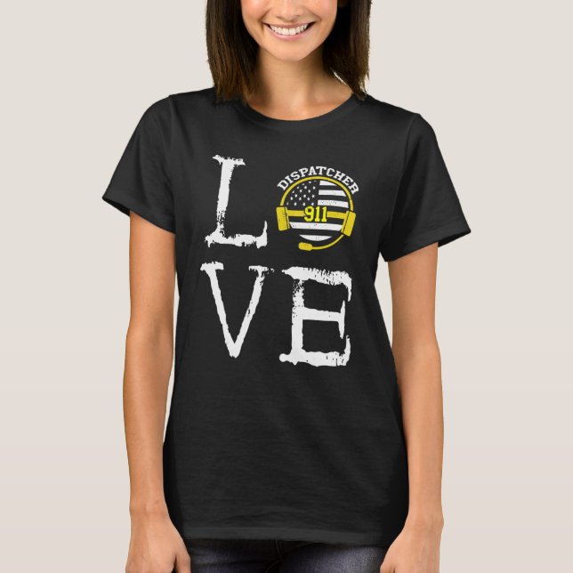 Dispatcher Thin Yellow Line Love Creepy Calls 911  T-Shirt (Front)