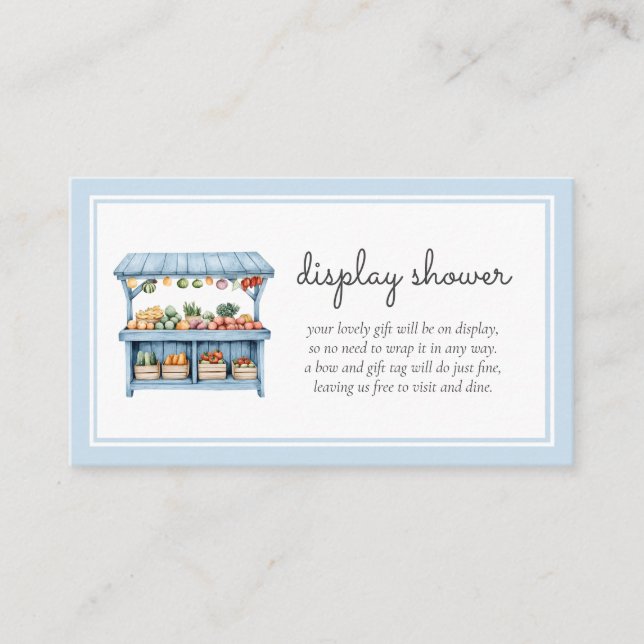 Display Shower Blue Farmers Market Baby Shower Enclosure Card (Front)