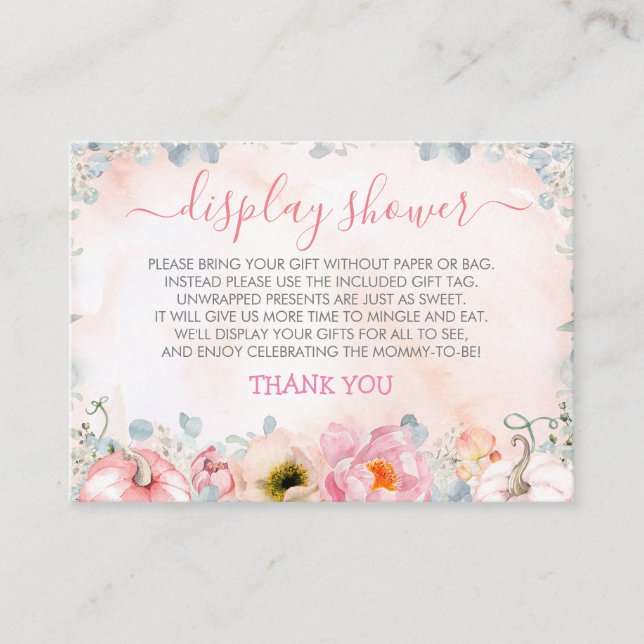 Display Shower Blush Pink Floral Pumpkins Enclosure Card (Front)
