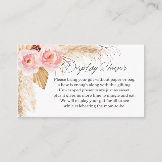 Display Shower Boho pink Floral pampass baby girl Enclosure Card (Front)