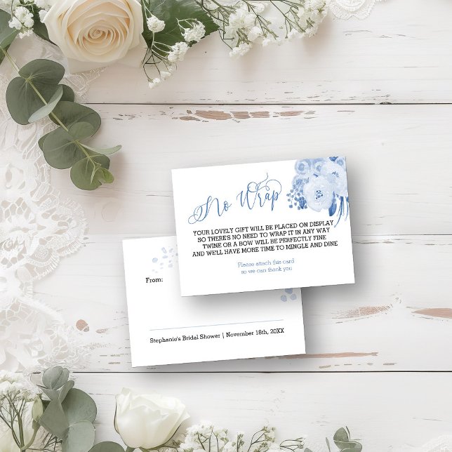 Display Shower Dusty Blue Floral No Wrap Enclosure Card (Display Shower insert card from my Dusty Blue Watercolor Floral Bridal Shower)