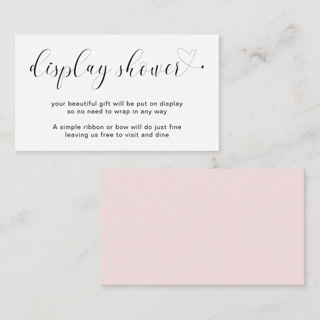 Display Shower Girl Heart Pink Simple Baby Shower Enclosure Card (Front/Back)