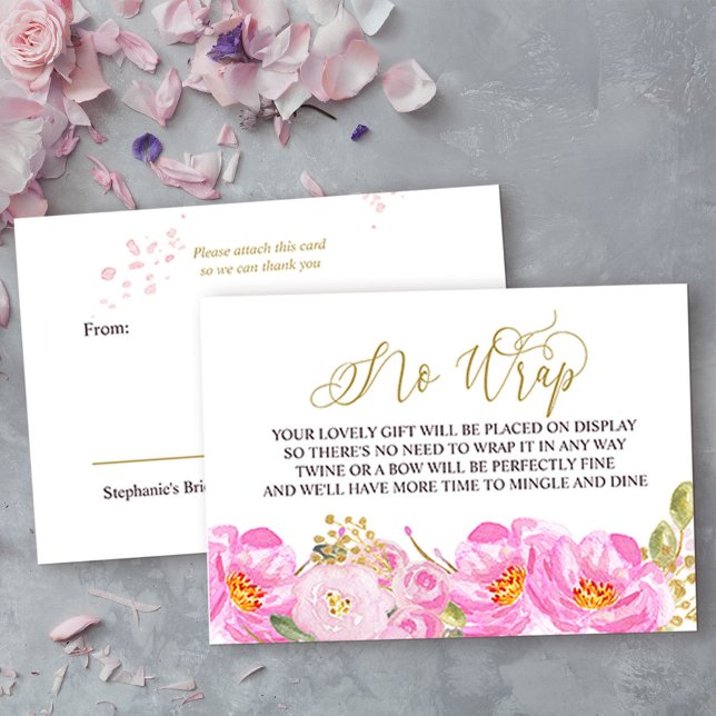 Display Shower Gold Calligraphy Pink Floral Enclosure Card (No Wrap Display Shower insert card from my Pink and Gold Watercolor Floral Collection)