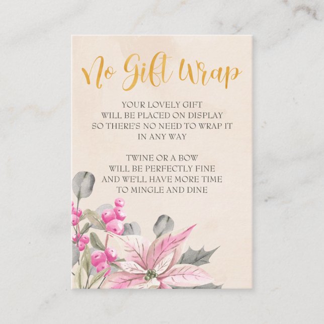 Display Shower Gold Calligraphy Pink Winter Floral Enclosure Card (Front)