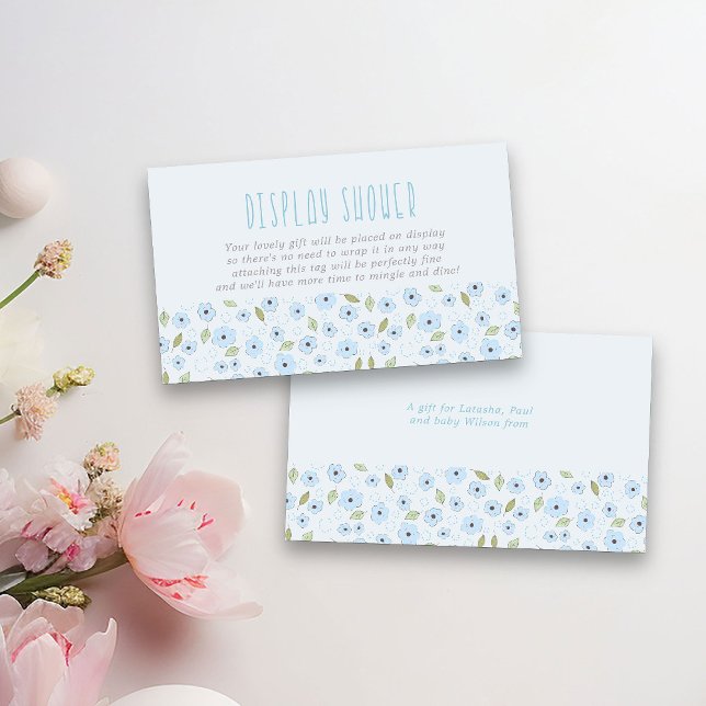 Display Shower No Wrap Poem Blue Ditsy Flower Enclosure Card (Display Shower Cards from my Little Bunny & Balloon Baby Shower collection)