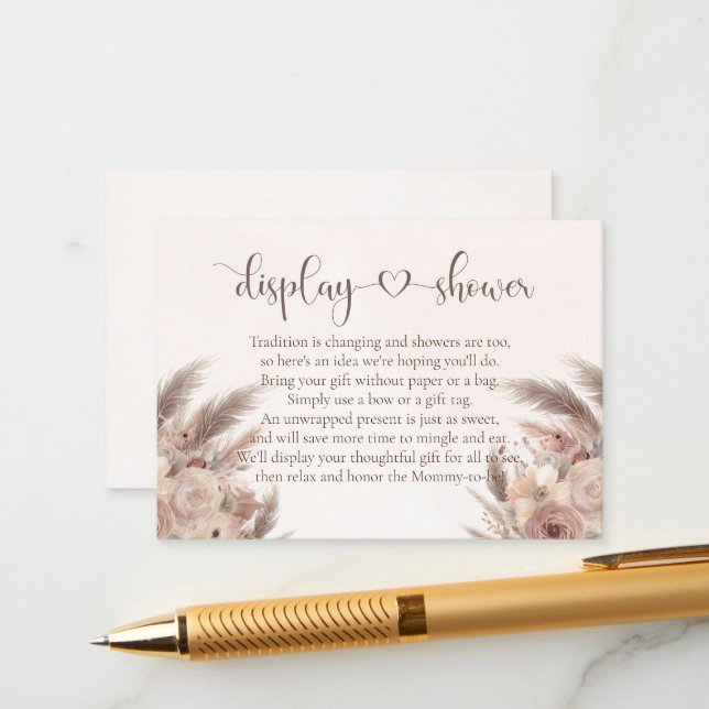 Display shower Pampas grass boho baby shower Enclosure Card (Front/Back In Situ)