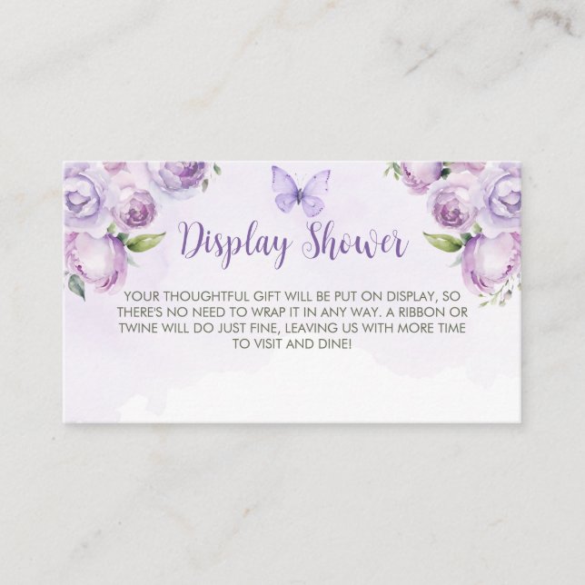 Display Shower Purple Floral Butterfly Baby Shower Enclosure Card (Front)