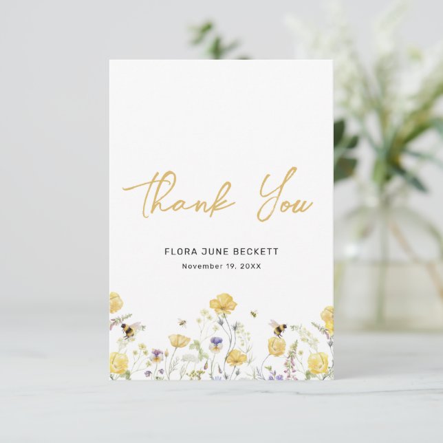Display Shower Wildflower Floral Honey Bee  Thank You Card (Standing Front)