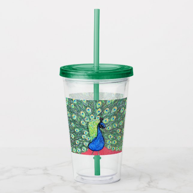Displaying Peacock Painting Acrylic Tumbler (Front)