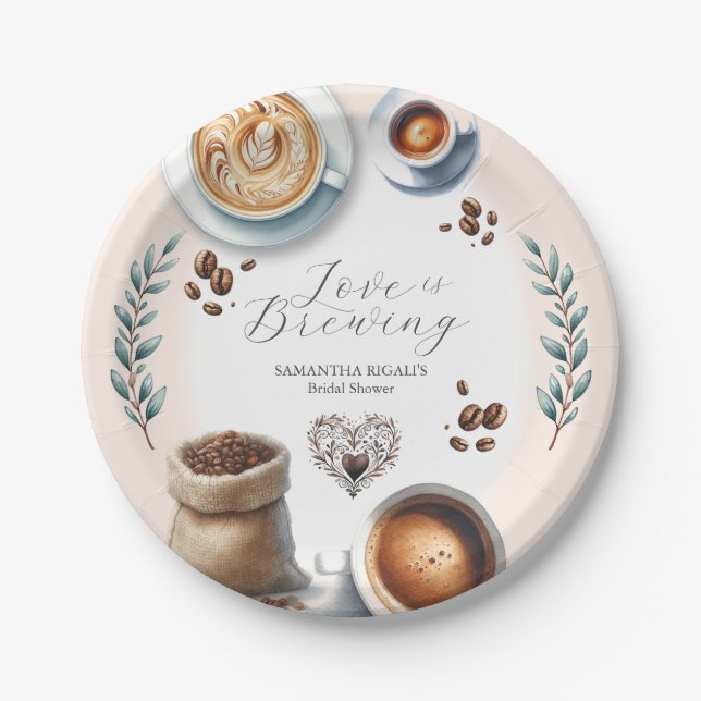 Disposable Bridal Shower Plates Love is Brewing (Front)