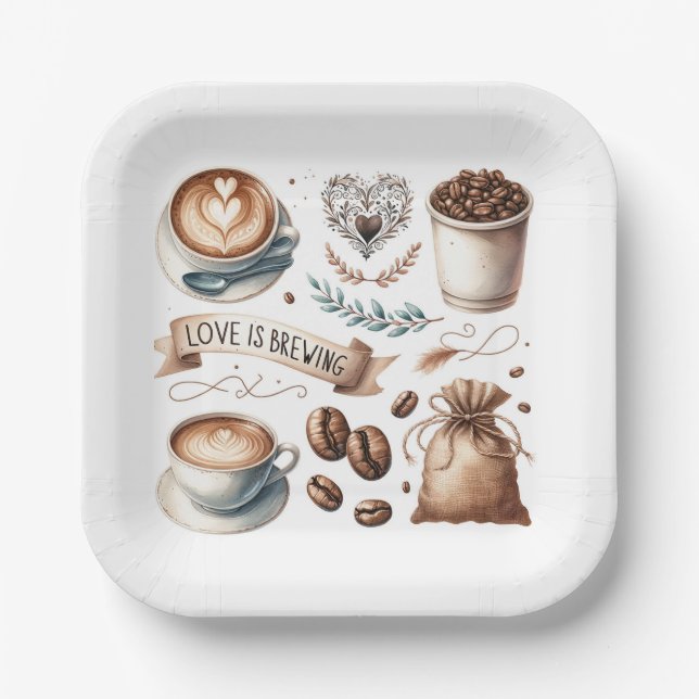 Disposable Bridal Shower Plates Love is Brewing (Front)