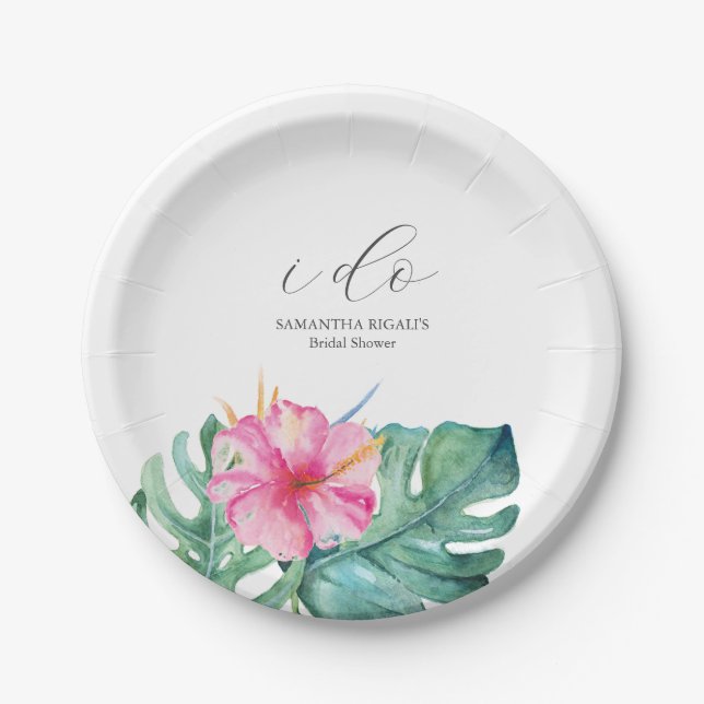 Disposable Bridal Shower Plates Pink Flowers (Front)