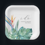 Disposable Bridal Shower Plates Tropical Flowers<br><div class="desc">These elegant disposable bridal shower plates feature an orange bird of paradise flower with tropical monstera palm leaves. Use the template fields to add your custom text. Order small quantities of bulk wedding and bridal shower paper plates. To see more decorative tableware like this visit www.zazzle.com/dotellabelle Unique watercolor art and...</div>