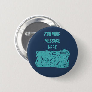 Disposable Camera Custom Message Teal, Navy Blue 6 Cm Round Badge