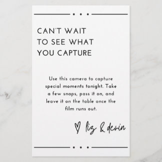 Disposable Camera Table Sign Stationery