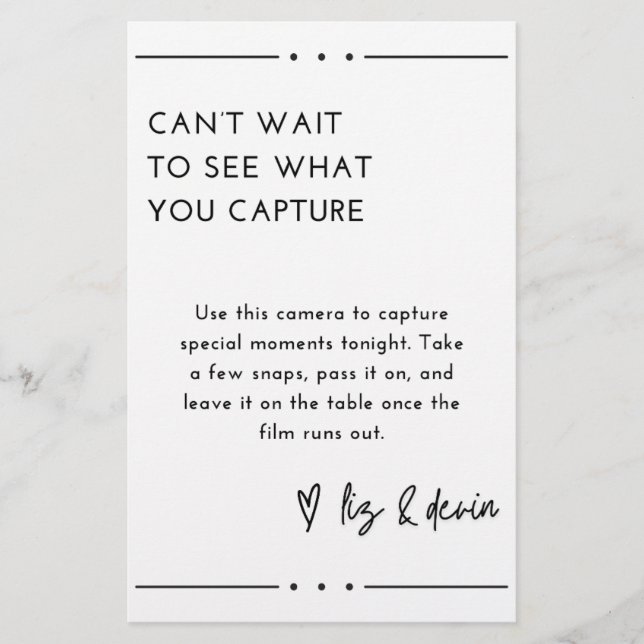 Disposable Camera Table Sign Stationery (Front)