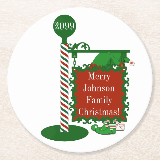 Disposable Christmas Elf Coasters Family Name (Front)