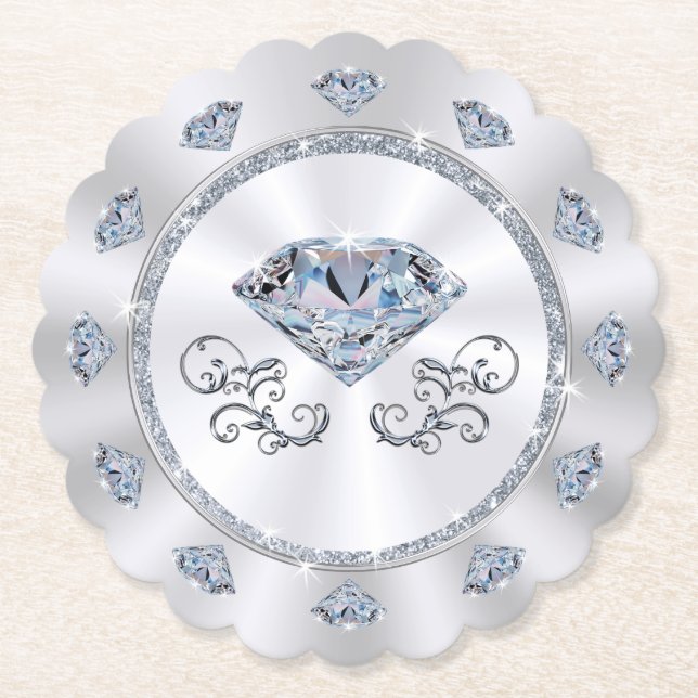 Disposable Coasters. Diamond Themed Birthday Party Paper Coaster (Front)