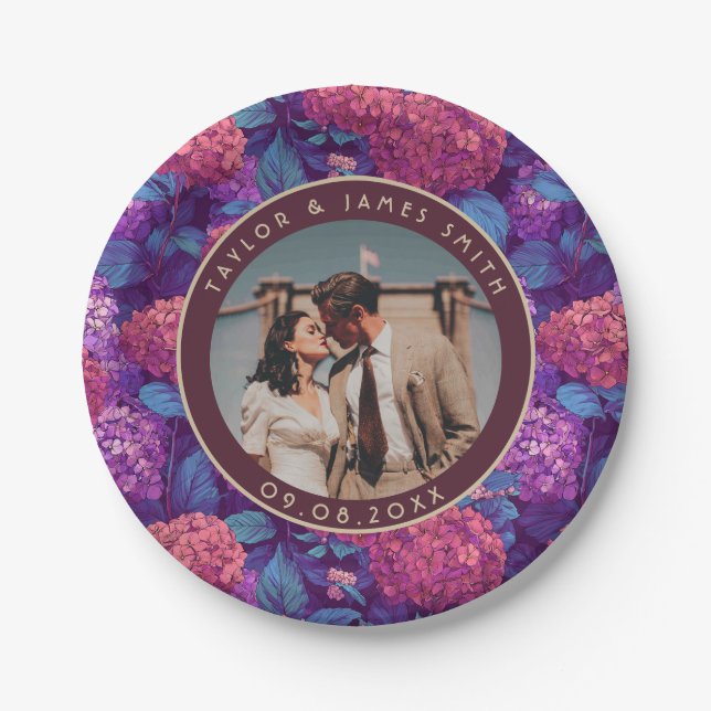 Disposable Hydrangeas Plates For Wedding Party (Front)