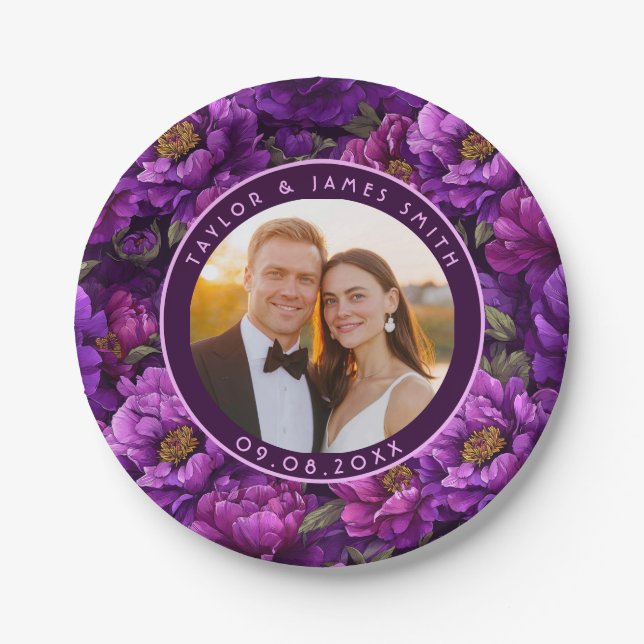 Disposable Peonies Plates For Couple Shower Party (Front)