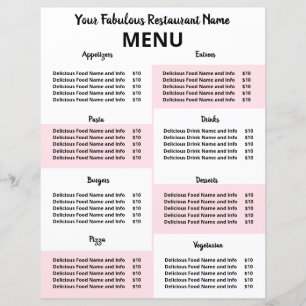 Disposable Restaurant Menu for Covid-19 Pink