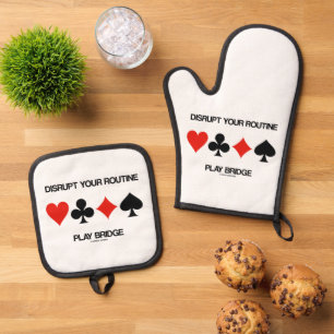 Disrupt Your Routine Play Bridge Four Card Suits Oven Mitt & Pot Holder Set