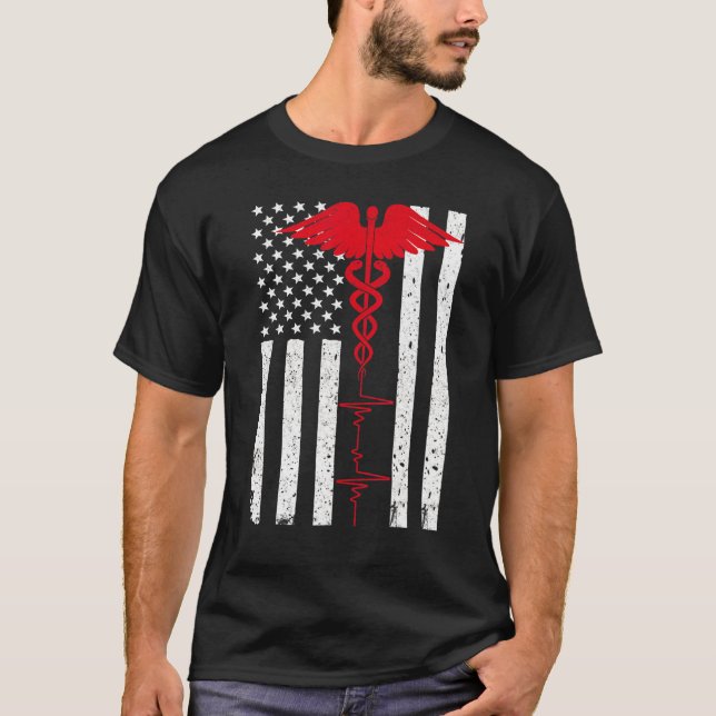 Disstressed Nursing American Usa Flag Nurse Thin R T-Shirt (Front)