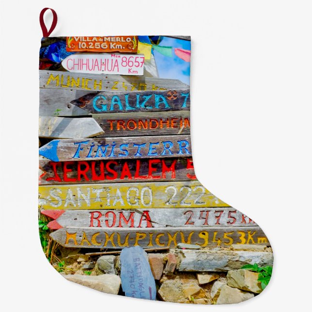 Distance sign large christmas stocking (Front)