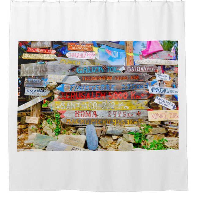 Distance sign shower curtain (Front)