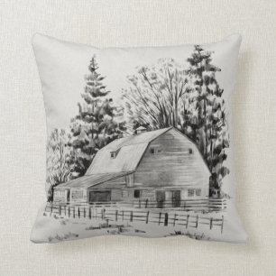 Distant Barn Sketch I Cushion