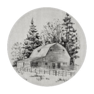 Distant Barn Sketch I Cutting Board