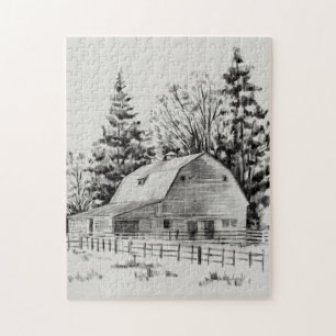 Distant Barn Sketch I Jigsaw Puzzle