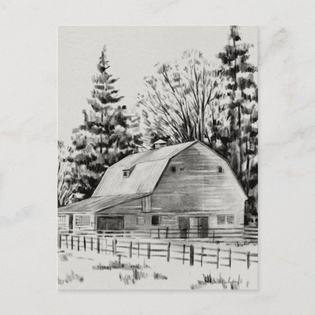 Distant Barn Sketch I Postcard (Front)