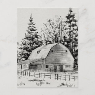 Distant Barn Sketch I Postcard