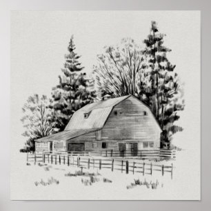 Distant Barn Sketch I Poster