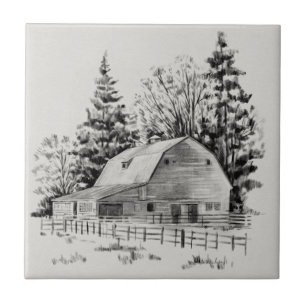 Distant Barn Sketch I Tile